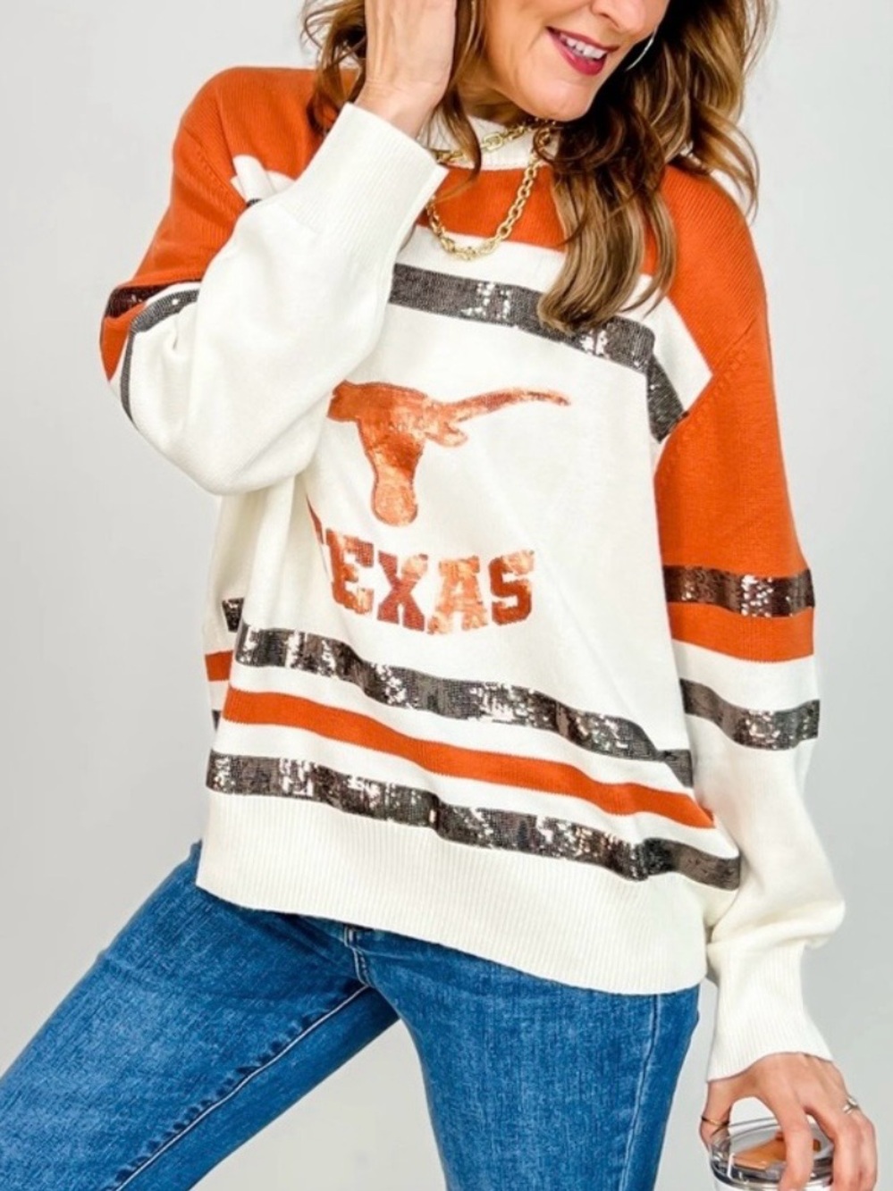 Longhorn Football Texas Queen of Sparkles Sequin Sweater Size L
